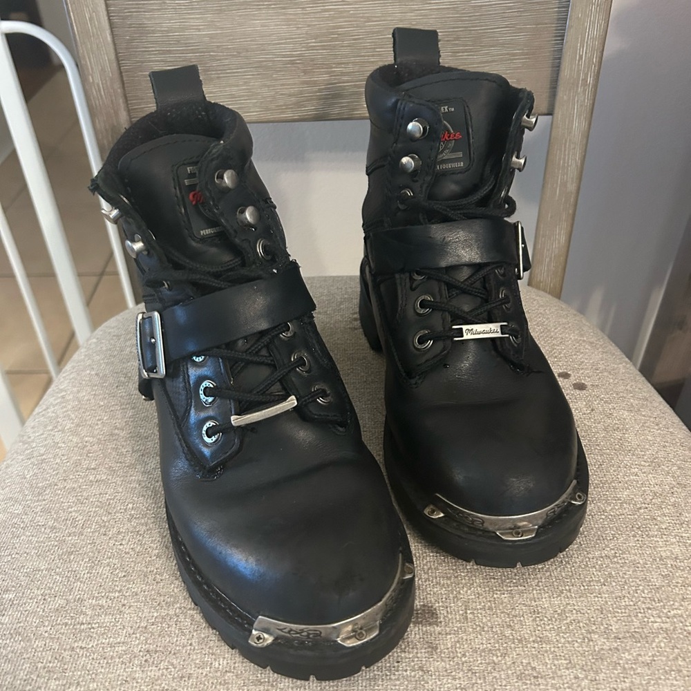 Milwaukee Black Leather Motorcycle Boots
